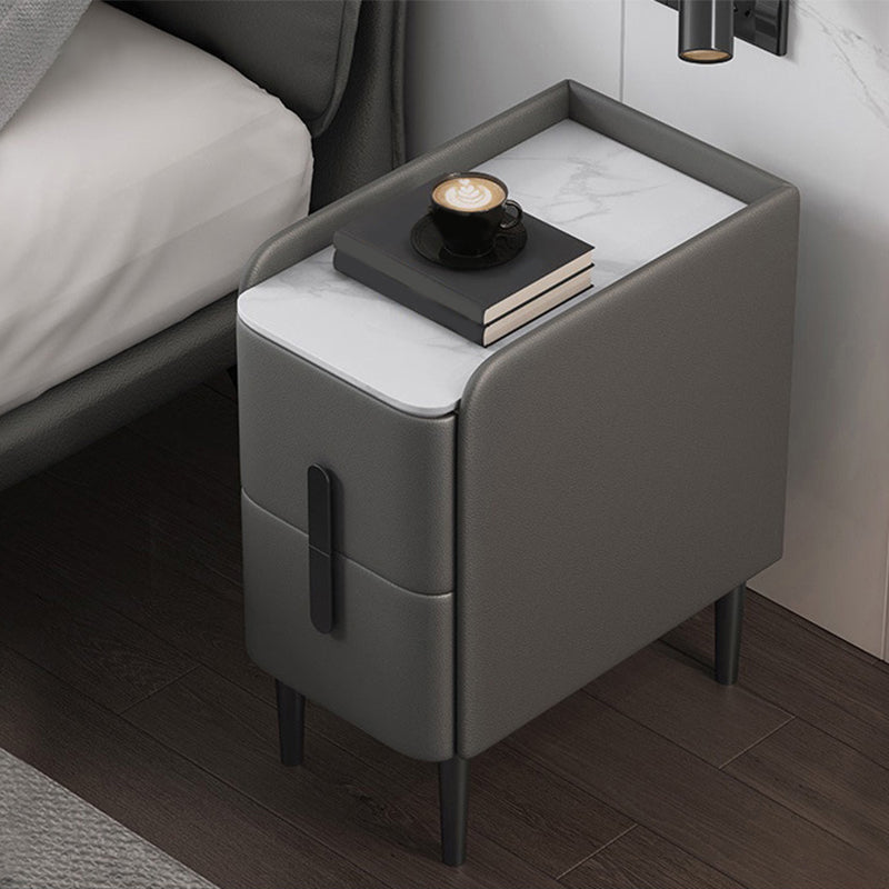 Modern Style Nightstand with 2 Drawers Leather Black Legs and Multi-color Selection