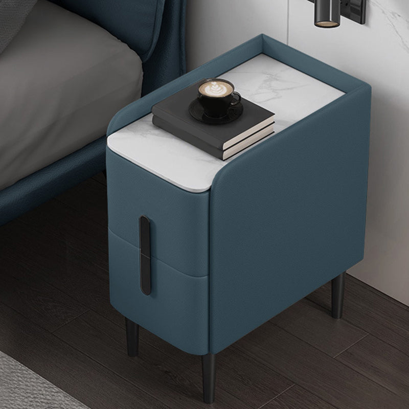 Modern Style Nightstand with 2 Drawers Leather Black Legs and Multi-color Selection