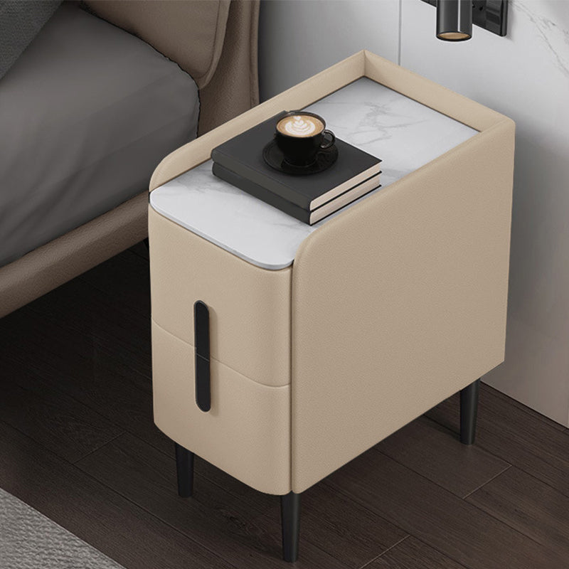 Modern Style Nightstand with 2 Drawers Leather Black Legs and Multi-color Selection