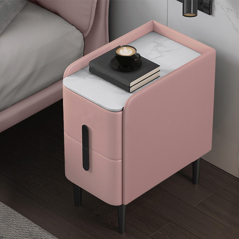 Modern Style Nightstand with 2 Drawers Leather Black Legs and Multi-color Selection