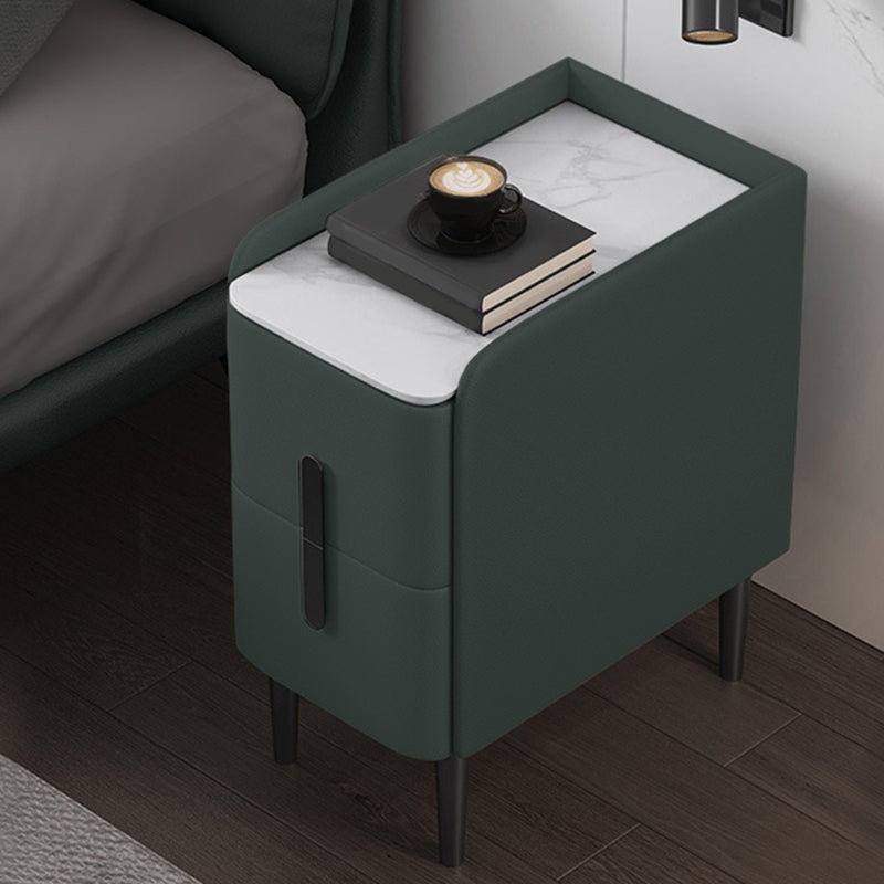 Modern Style Nightstand with 2 Drawers Leather Black Legs and Multi-color Selection