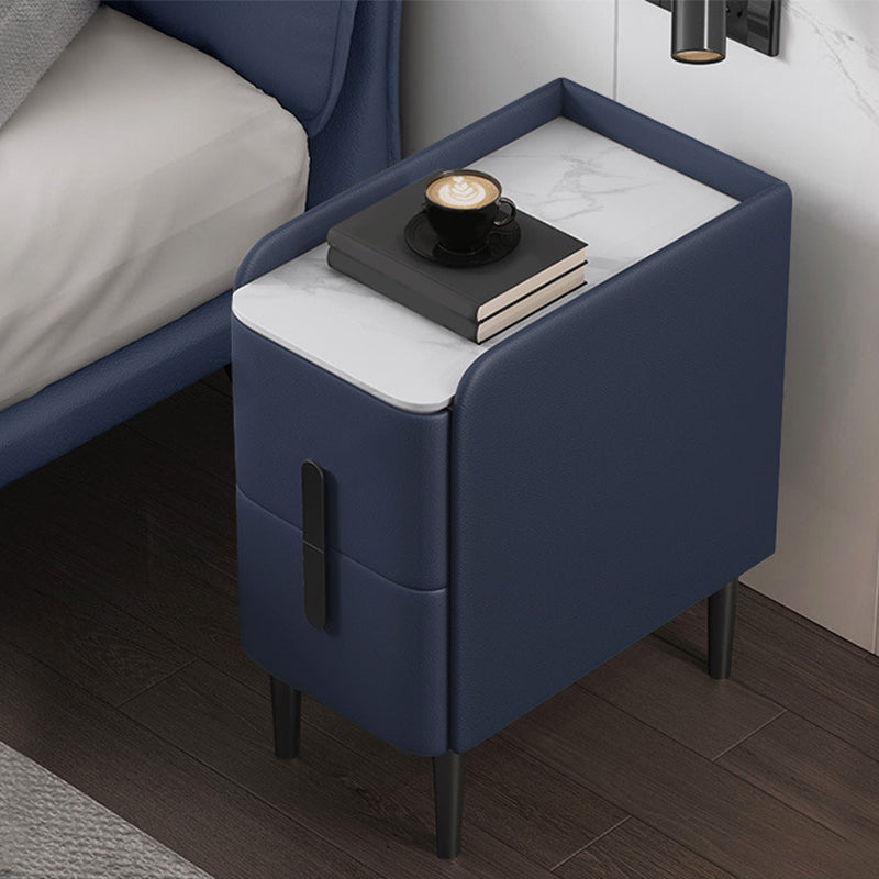 Modern Style Nightstand with 2 Drawers Leather Black Legs and Multi-color Selection