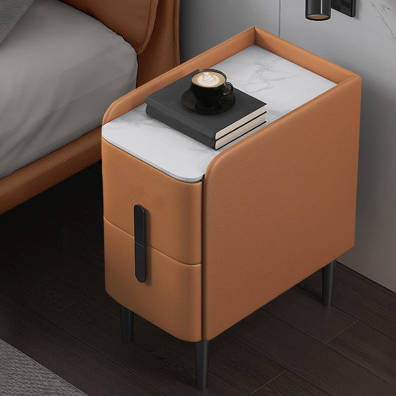 Modern Style Nightstand with 2 Drawers Leather Black Legs and Multi-color Selection