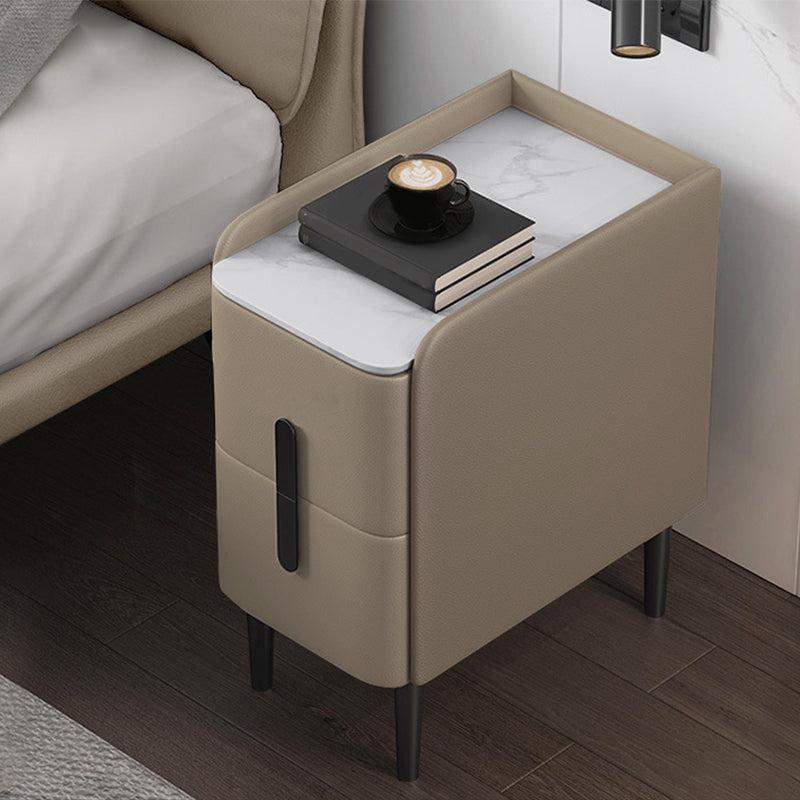 Modern Style Nightstand with 2 Drawers Leather Black Legs and Multi-color Selection