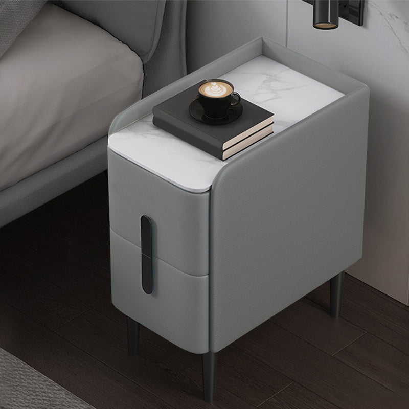 Modern Style Nightstand with 2 Drawers Leather Black Legs and Multi-color Selection