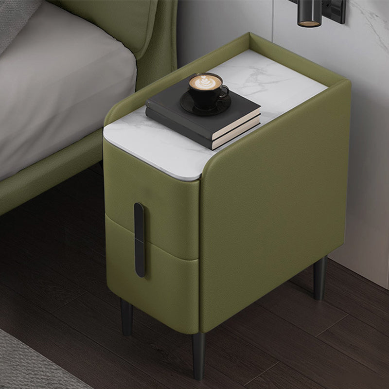 Modern Style Nightstand with 2 Drawers Leather Black Legs and Multi-color Selection