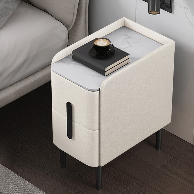 Modern Style Nightstand with 2 Drawers Leather Black Legs and Multi-color Selection