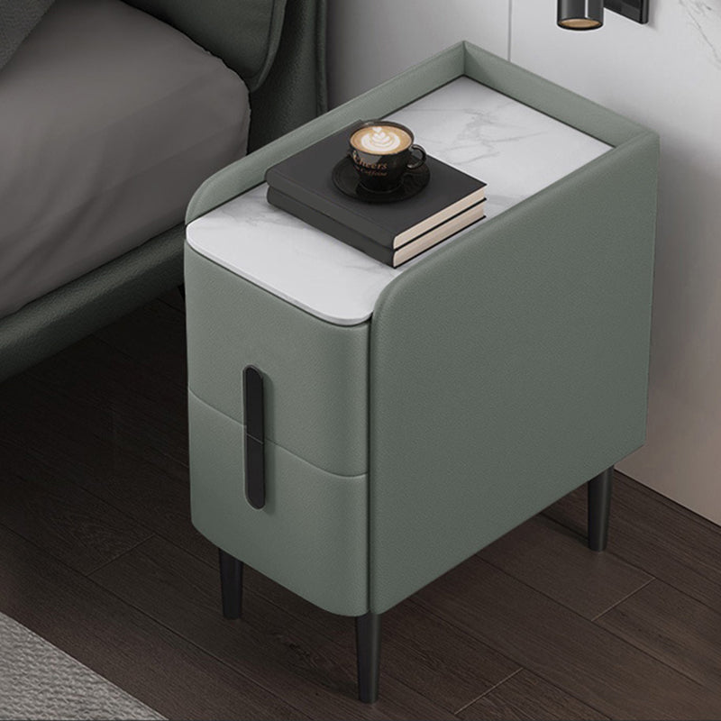 Modern Style Nightstand with 2 Drawers Leather Black Legs and Multi-color Selection