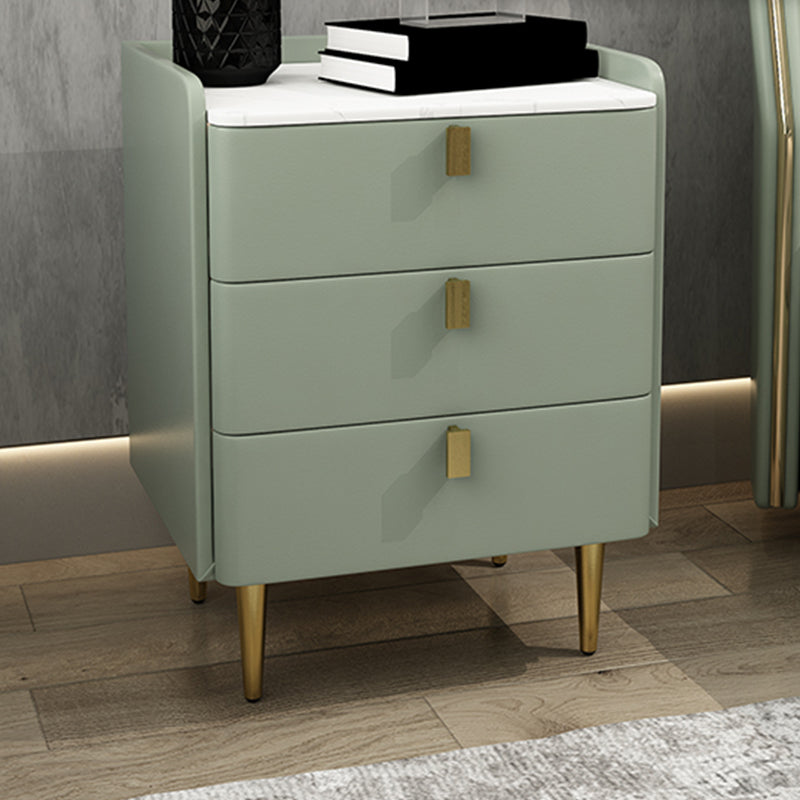 Faux Leather Nightstand Modern 3 - Drawer Nightstand with Stone Top