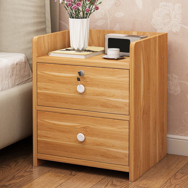 1-Drawer/2-Drawer Wood Nightstand 15.7" Tall Nightstand in Brown/ White/Natural