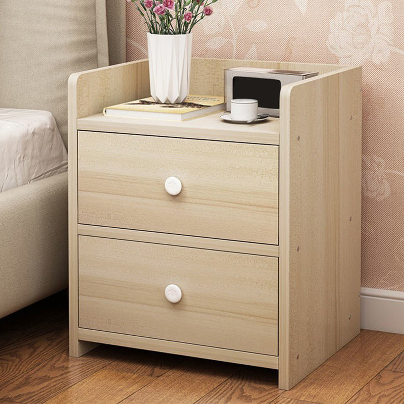 1-Drawer/2-Drawer Wood Nightstand 15.7" Tall Nightstand in Brown/ White/Natural