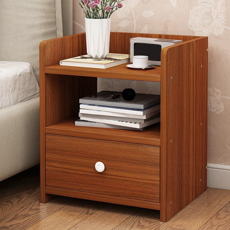 1-Drawer/2-Drawer Wood Nightstand 15.7" Tall Nightstand in Brown/ White/Natural