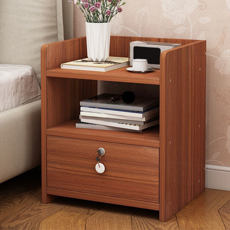 1-Drawer/2-Drawer Wood Nightstand 15.7" Tall Nightstand in Brown/ White/Natural