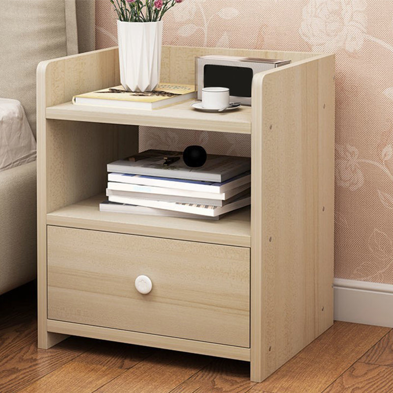 1-Drawer/2-Drawer Wood Nightstand 15.7" Tall Nightstand in Brown/ White/Natural