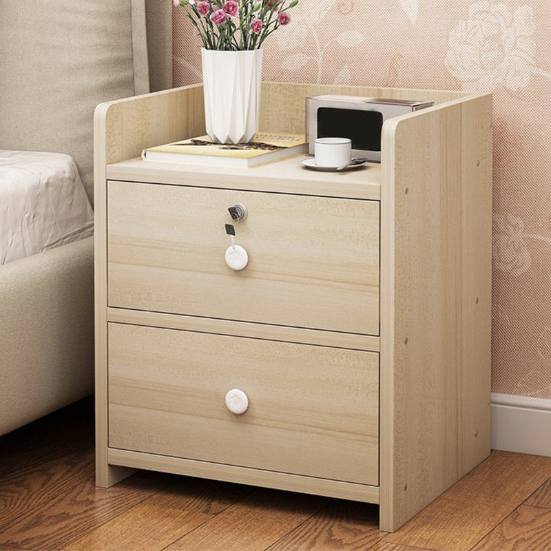 1-Drawer/2-Drawer Wood Nightstand 15.7" Tall Nightstand in Brown/ White/Natural