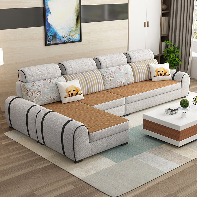 Contemporary Ivory L-Shape Velvet Sectional with Slipcovered for Living Room