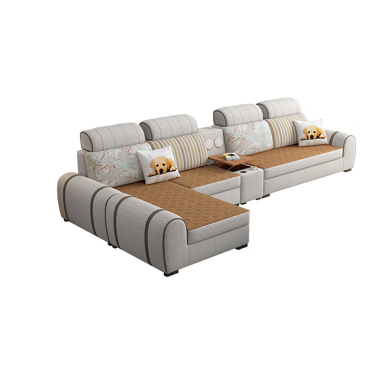 Contemporary Ivory L-Shape Velvet Sectional with Slipcovered for Living Room