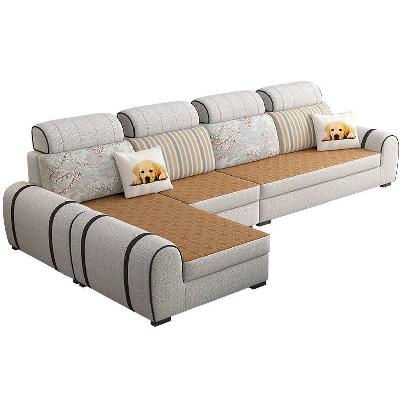 Contemporary Ivory L-Shape Velvet Sectional with Slipcovered for Living Room