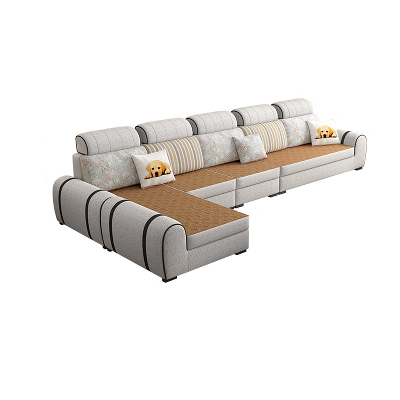 Contemporary Ivory L-Shape Velvet Sectional with Slipcovered for Living Room