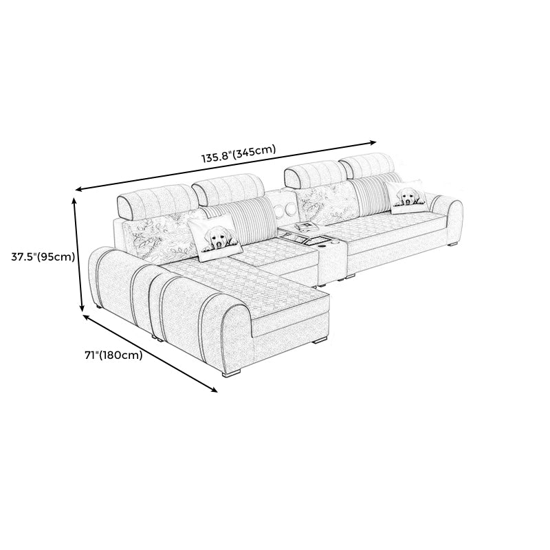 Contemporary Ivory L-Shape Velvet Sectional with Slipcovered for Living Room