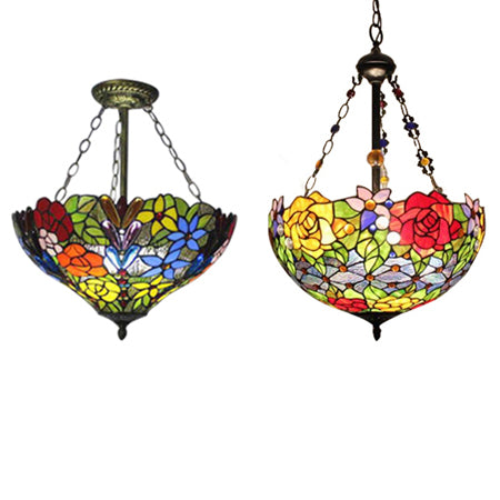 Pendentif multicolore avec une fleur / motif rose Tiffany Style Rustic Glass Plafond Pendant pour salle à manger