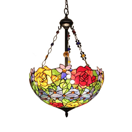 Pendentif multicolore avec une fleur / motif rose Tiffany Style Rustic Glass Plafond Pendant pour salle à manger