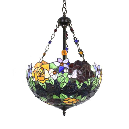 Pendentif multicolore avec une fleur / motif rose Tiffany Style Rustic Glass Plafond Pendant pour salle à manger