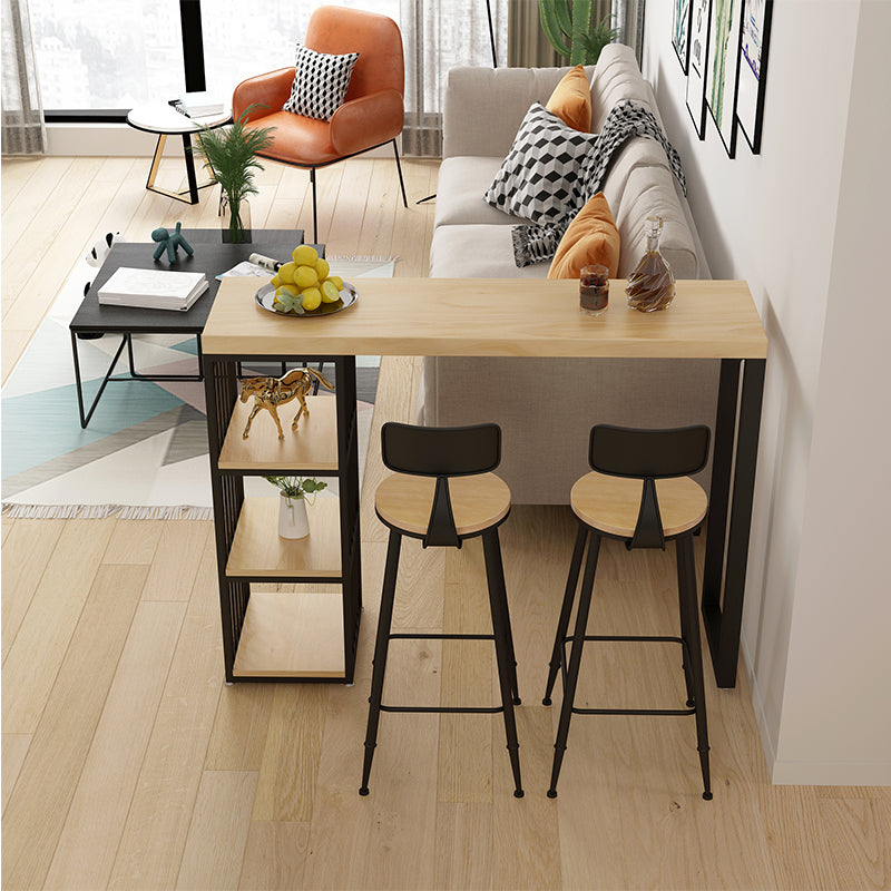 Kitchen Natural Wood Bistro Table Modern Rectangle Cocktail Bar Table with Storage