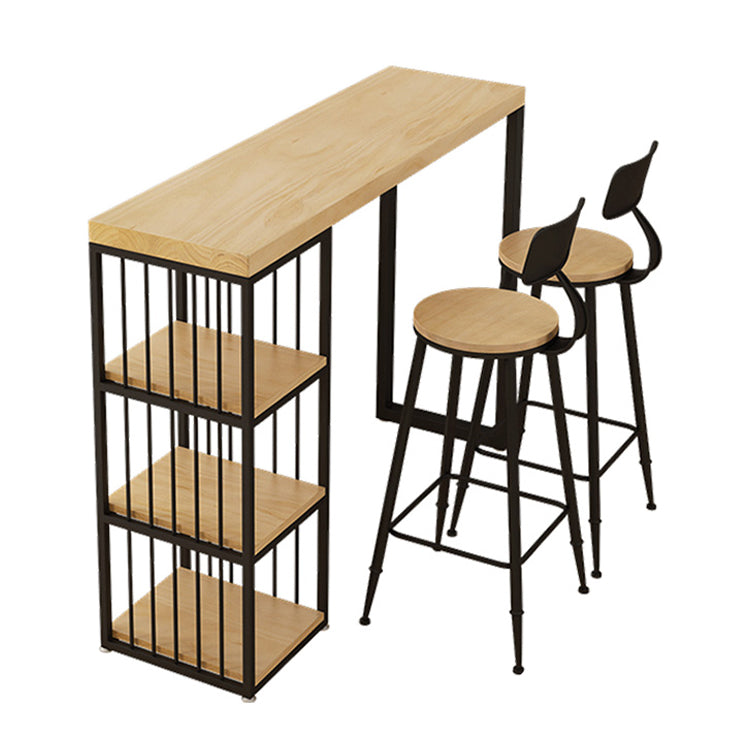 Kitchen Natural Wood Bistro Table Modern Rectangle Cocktail Bar Table with Storage