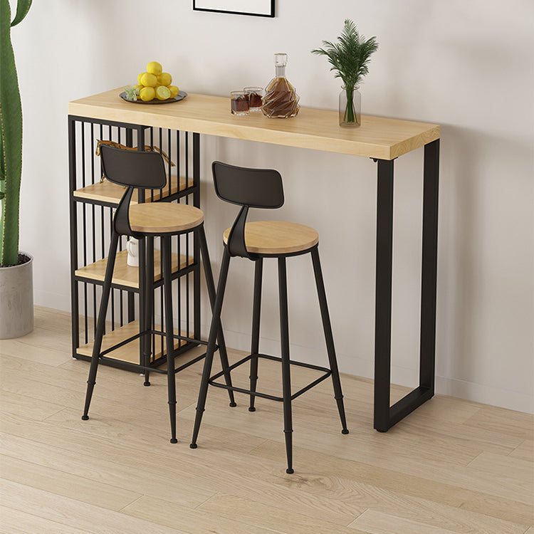 Kitchen Natural Wood Bistro Table Modern Rectangle Cocktail Bar Table with Storage