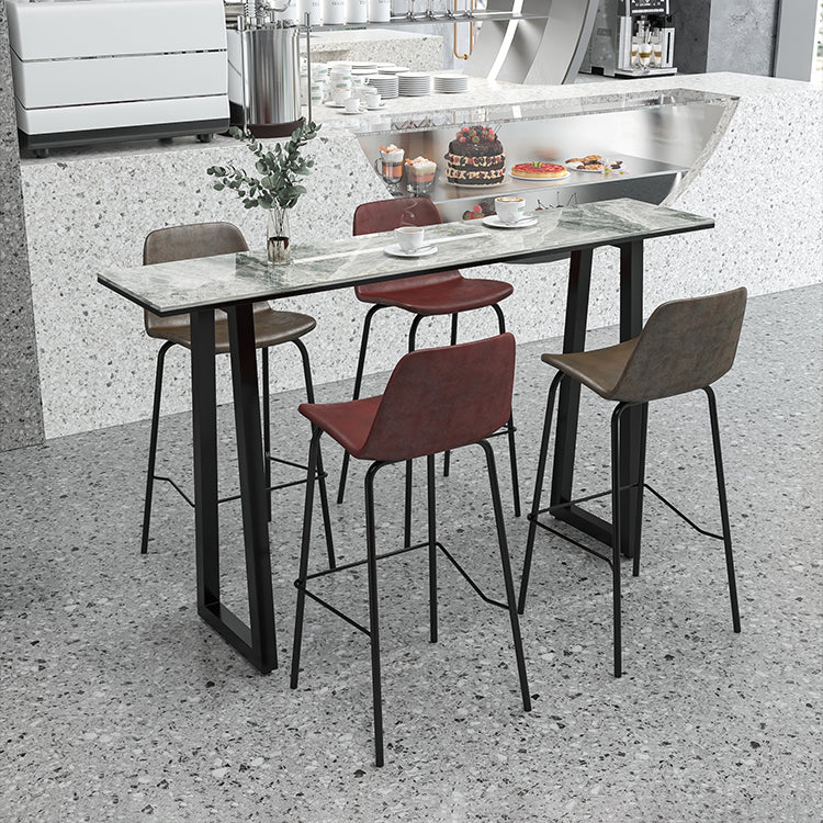 Rectangle Stone Bistro Accent Dining Table Industrial Sled Indoor Pub Table