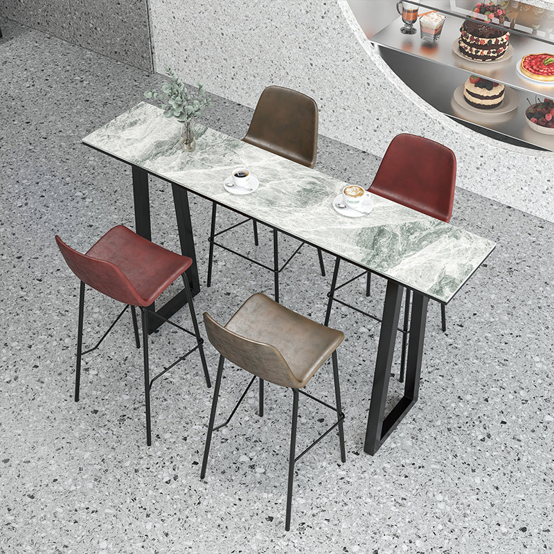 Rectangle Stone Bistro Accent Dining Table Industrial Sled Indoor Pub Table