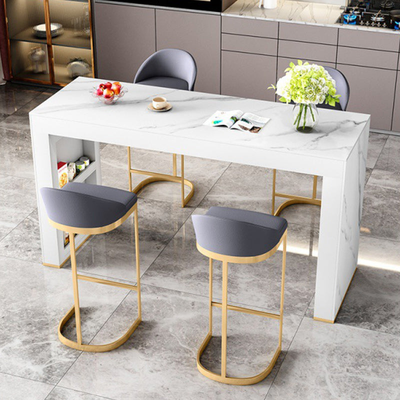 White Rectangle Bar Dining Table Contemporary Bar Table with Sled Base