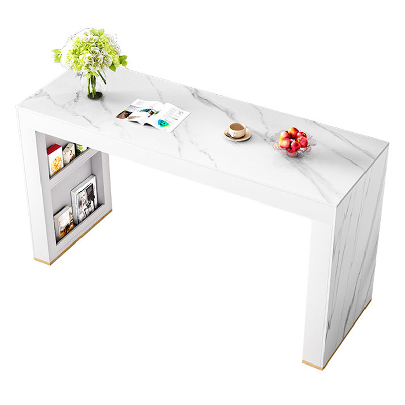 White Rectangle Bar Dining Table Contemporary Bar Table with Sled Base