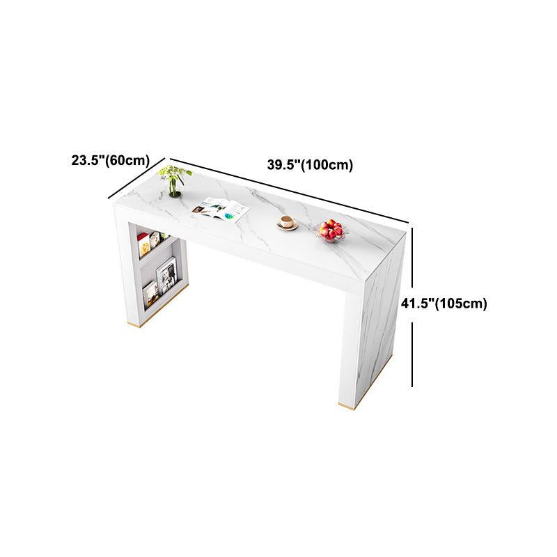 White Rectangle Bar Dining Table Contemporary Bar Table with Sled Base