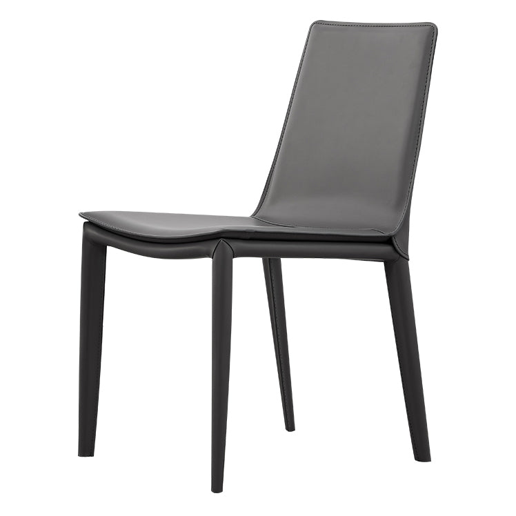 Meeting Room Solid Back Designer Style Side Chair Matte Finish Leather Dining Chair