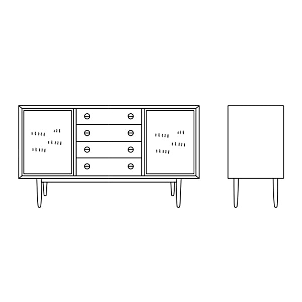 Modern Style Wood Kitchen Cupboard 4 Drawer and 2 Doors Sideboard