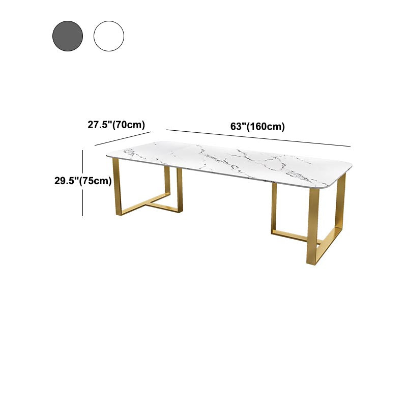 Industrial Stone Top Office Desk Rectangular Desk with Metal Base