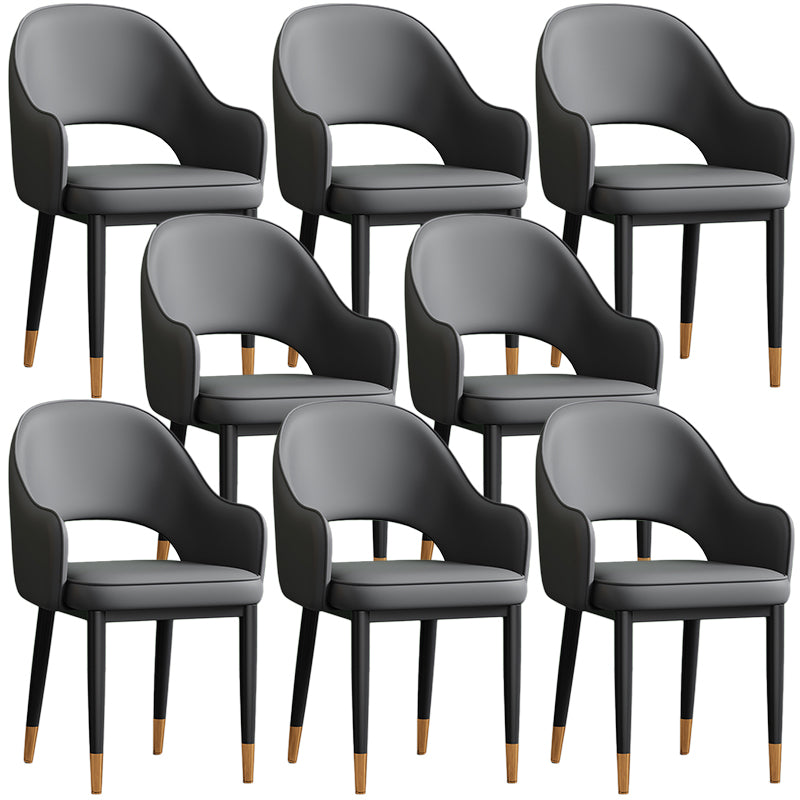 Scandinavian Meeting Room Open Back Arm Chair Matte Finish Leather Dining Chair