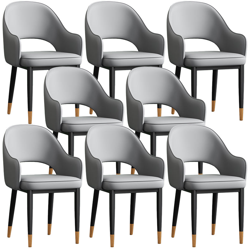 Scandinavian Meeting Room Open Back Arm Chair Matte Finish Leather Dining Chair