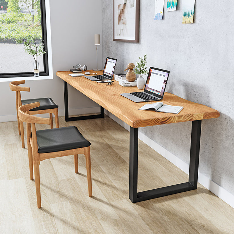 Contemporary Pine Wood Desk Rectangle Metal Base Desk for Home Office