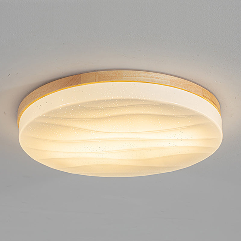 1-Light Round Flush Light Fixtures Modern Style Wood Flush Mount Lighting