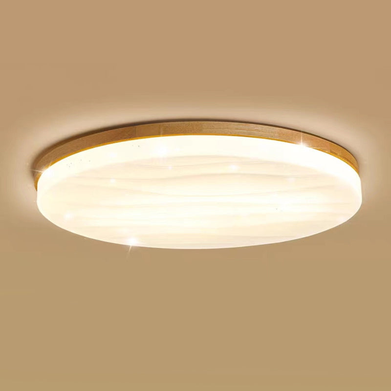 1-Light Round Flush Light Fixtures Modern Style Wood Flush Mount Lighting