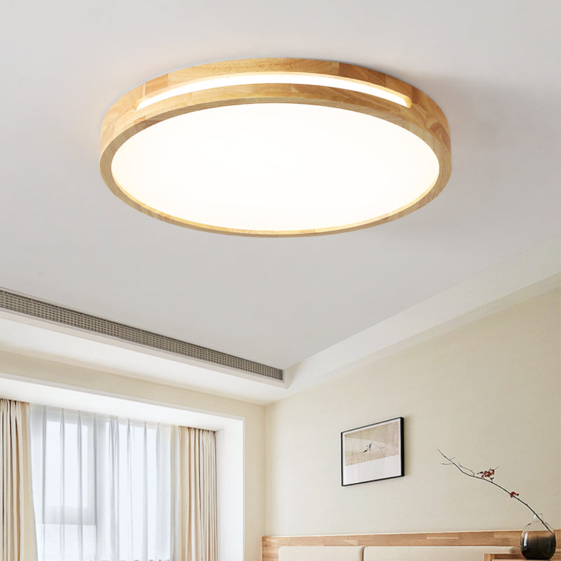 Modern Round Shape Ceiling Light Wood LED Flush Mount Light for Dining Room