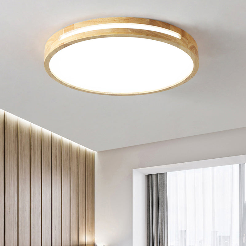 Modern Round Shape Ceiling Light Wood LED Flush Mount Light for Dining Room