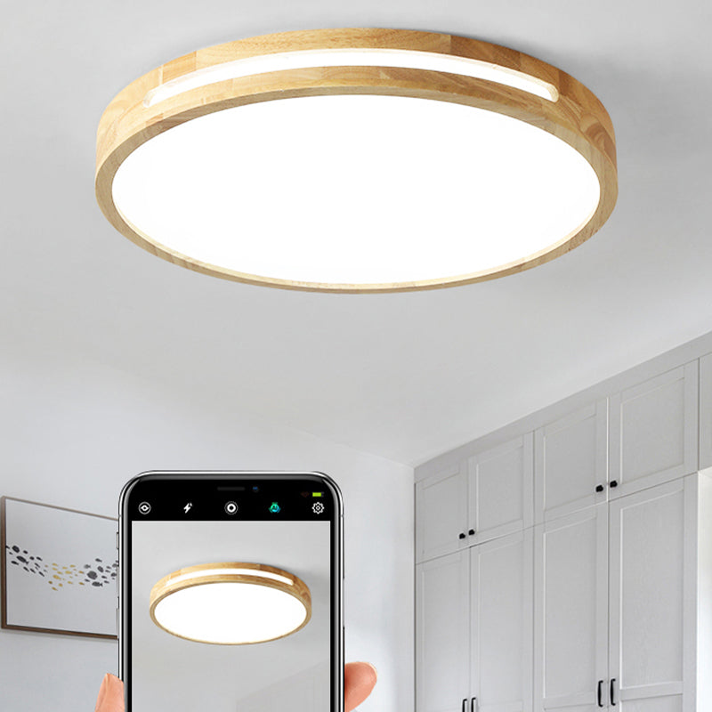 Modern Round Shape Ceiling Light Wood LED Flush Mount Light for Dining Room