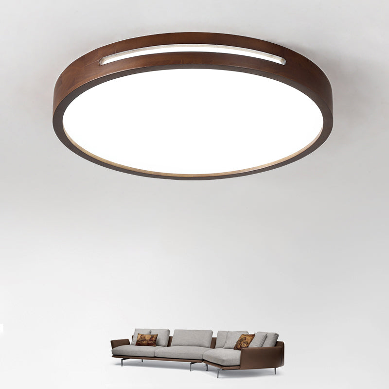 Japanese Style Round Ceiling Light Brown Wood LED Flush Mount Light for Living Room