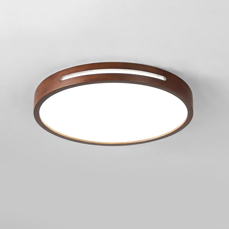 Japanese Style Round Ceiling Light Brown Wood LED Flush Mount Light for Living Room