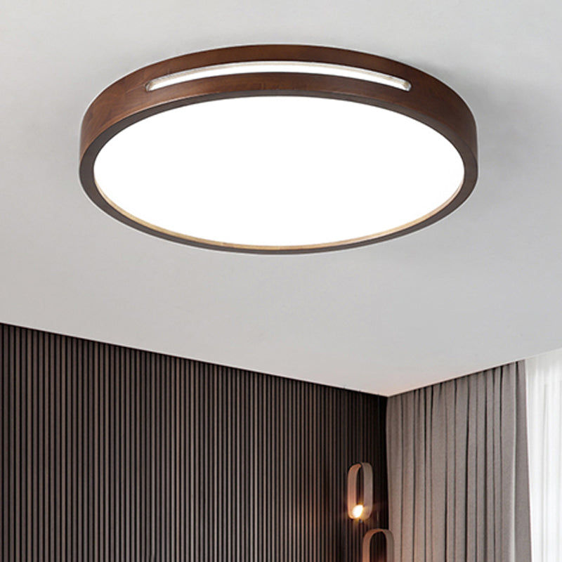 Japanese Style Round Ceiling Light Brown Wood LED Flush Mount Light for Living Room