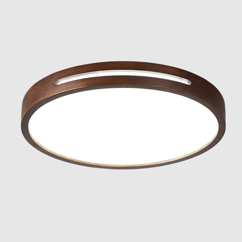 Japanese Style Round Ceiling Light Brown Wood LED Flush Mount Light for Living Room